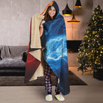 Red And Blue Lightning Print Hooded Blanket