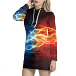Red And Blue Lightning Print Hoodie Dress