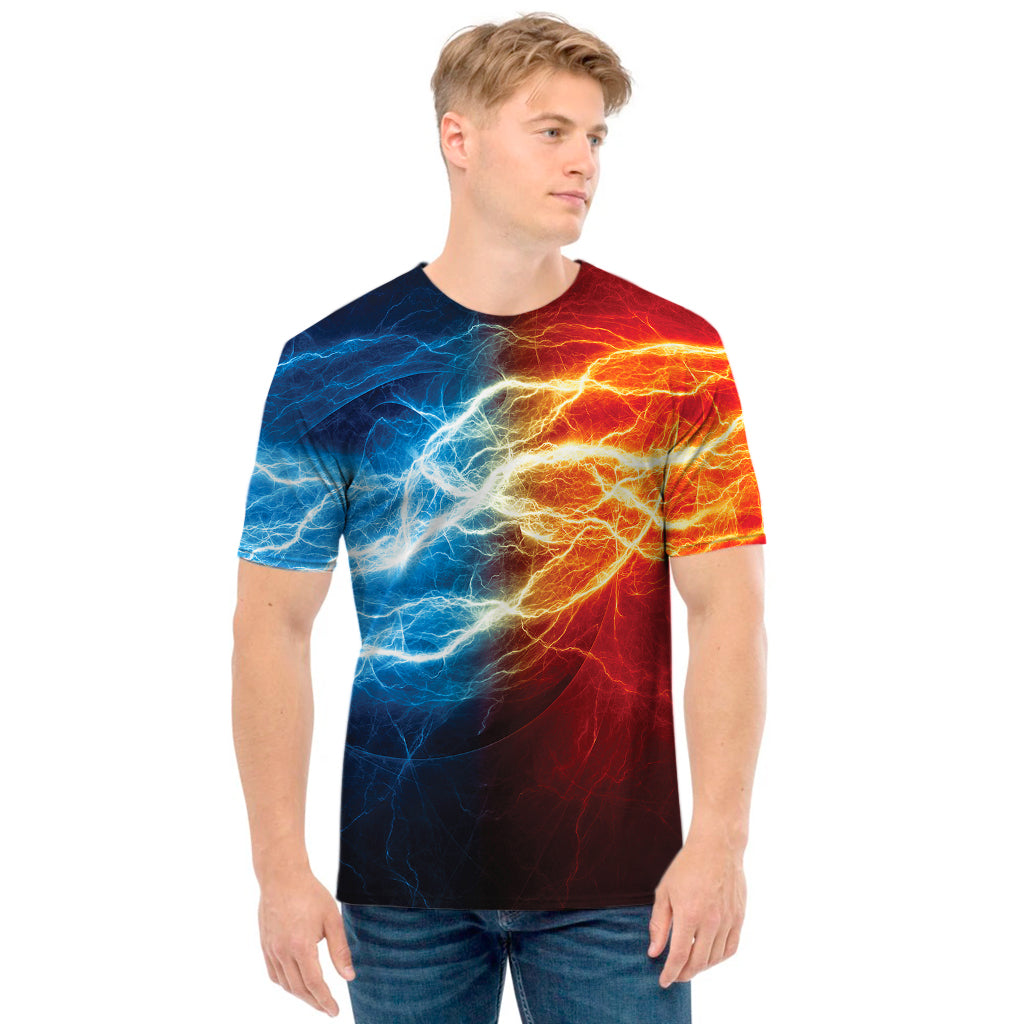 Red And Blue Lightning Print Men's T-Shirt
