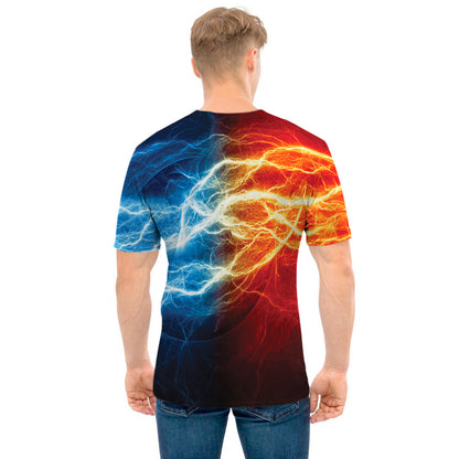 Red And Blue Lightning Print Men's T-Shirt