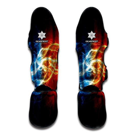 Red And Blue Lightning Print Muay Thai Shin Guard