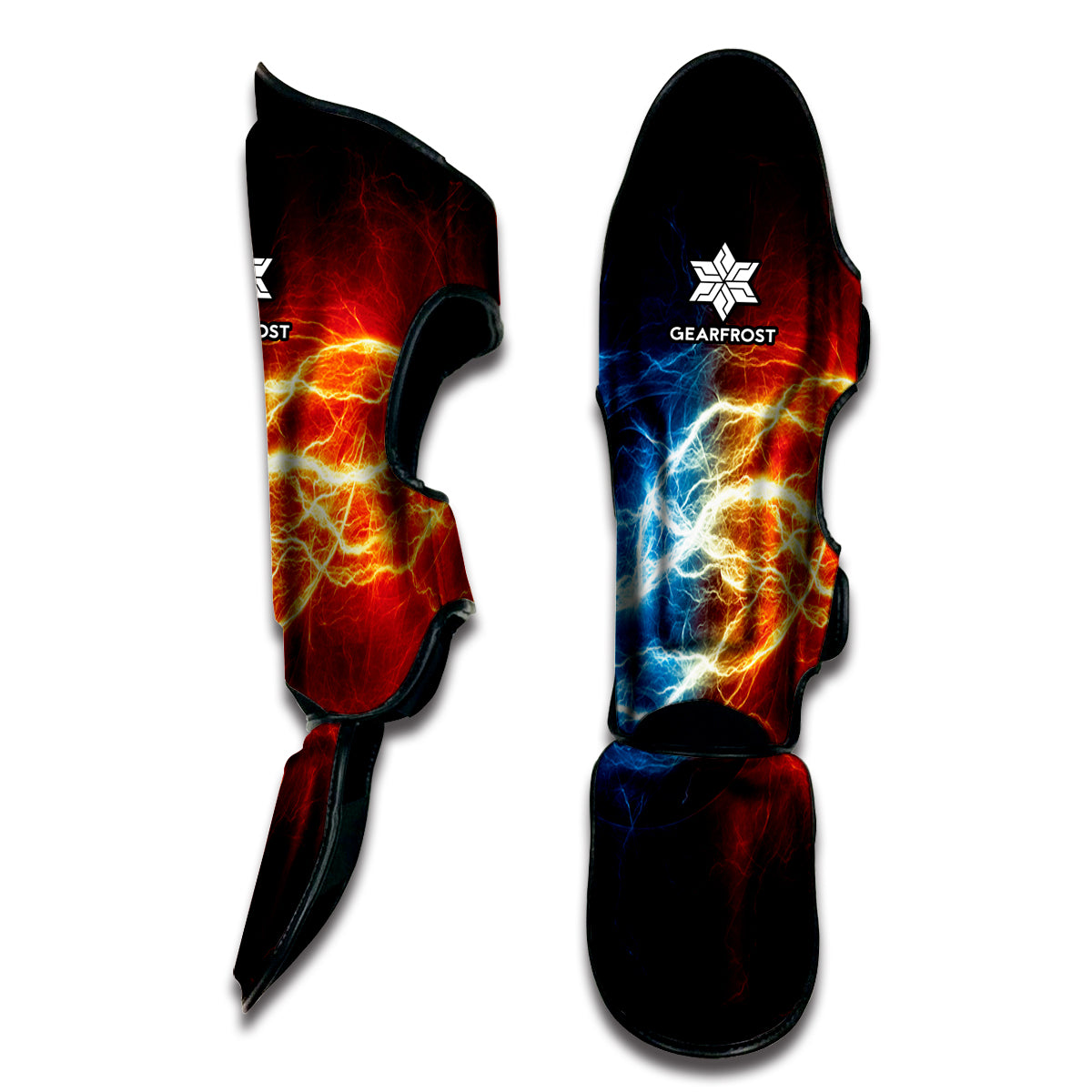 Red And Blue Lightning Print Muay Thai Shin Guard