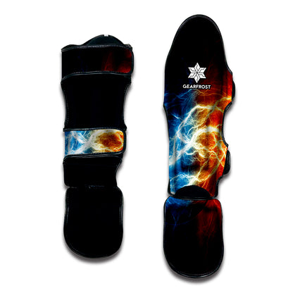 Red And Blue Lightning Print Muay Thai Shin Guard