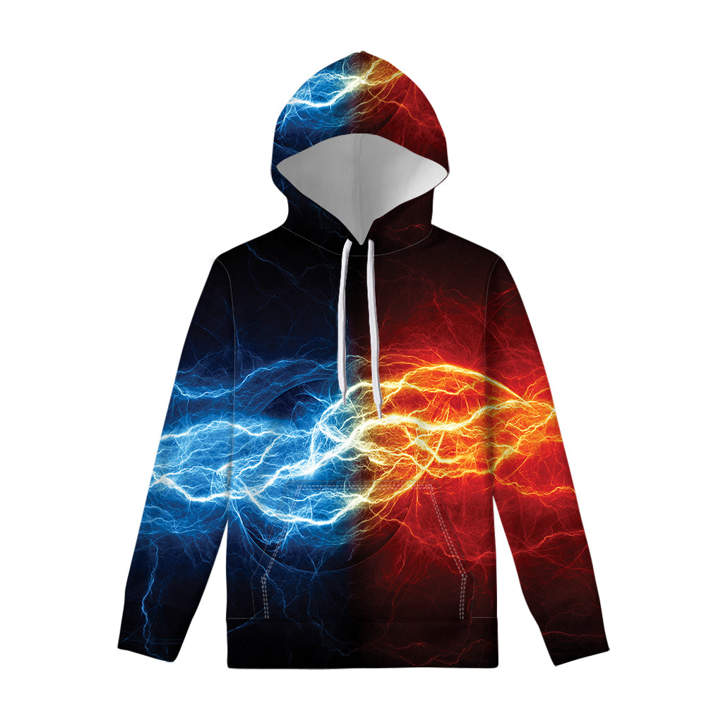 Red and Blue Lightning Print Pullover Hoodie