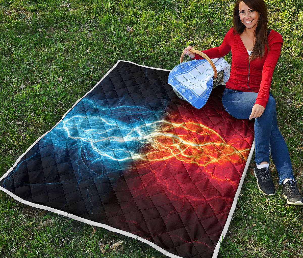 Red And Blue Lightning Print Quilt