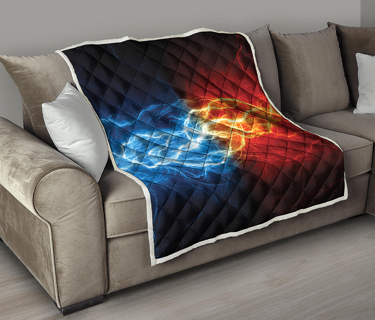 Red And Blue Lightning Print Quilt