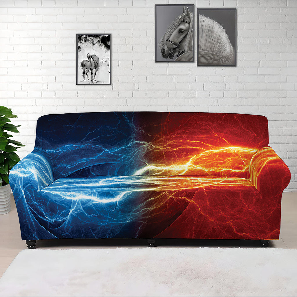 Red And Blue Lightning Print Sofa Cover