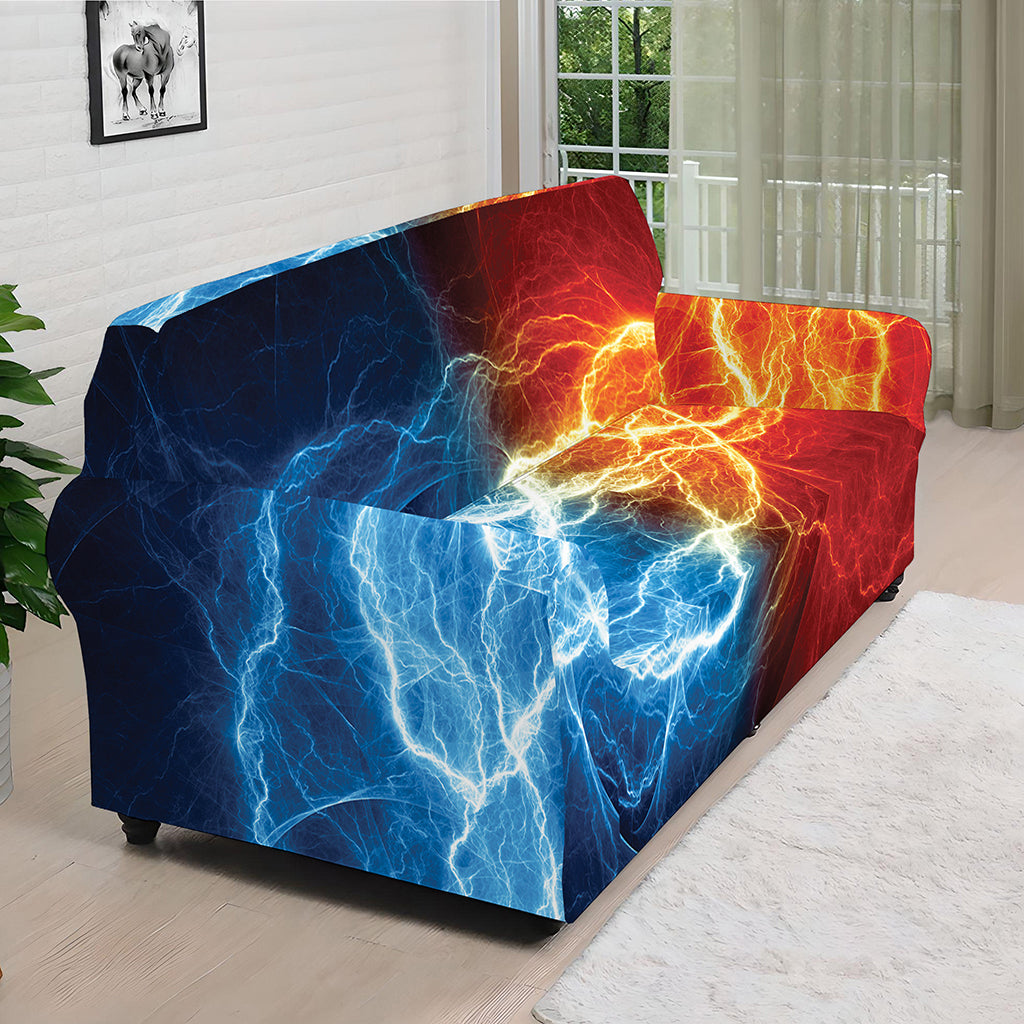 Red And Blue Lightning Print Sofa Cover