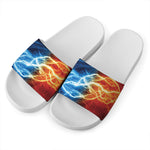 Red And Blue Lightning Print White Slide Sandals