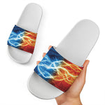 Red And Blue Lightning Print White Slide Sandals