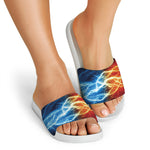 Red And Blue Lightning Print White Slide Sandals