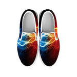 Red And Blue Lightning Print White Slip On Shoes