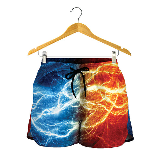 Red And Blue Lightning Print Women's Shorts
