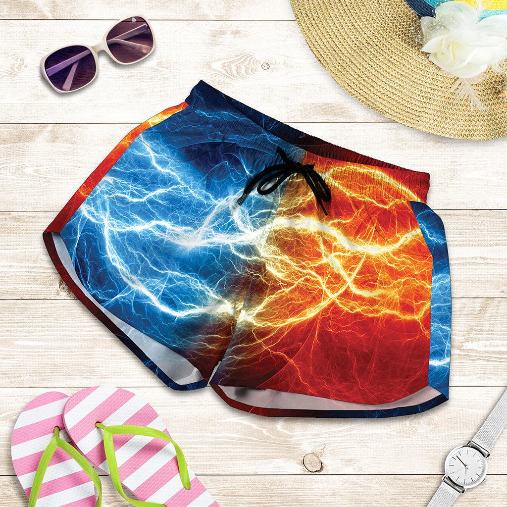 Red And Blue Lightning Print Women's Shorts