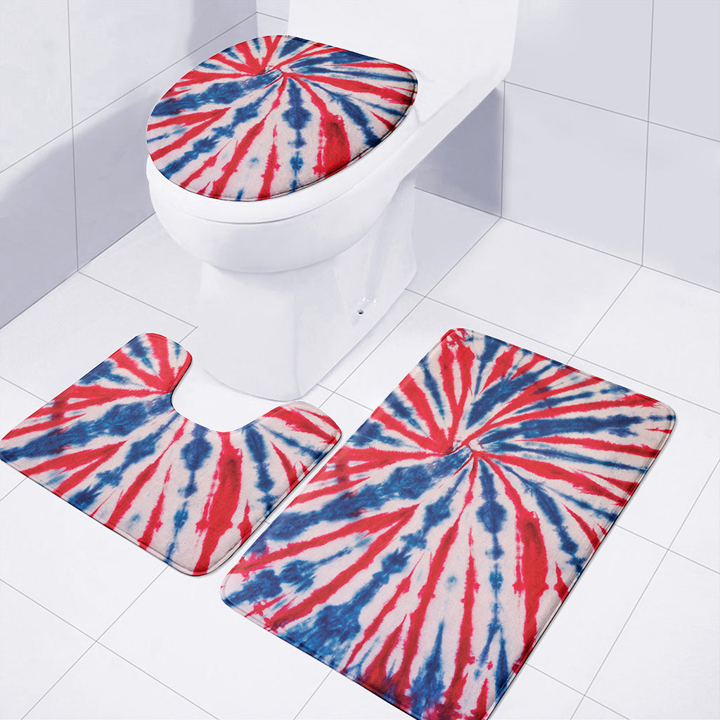 Red And Blue Spider Tie Dye Print 3 Piece Bath Mat Set