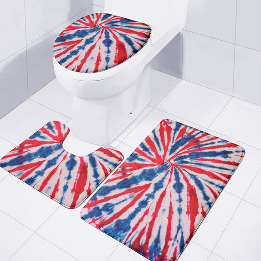 Red And Blue Spider Tie Dye Print 3 Piece Bath Mat Set
