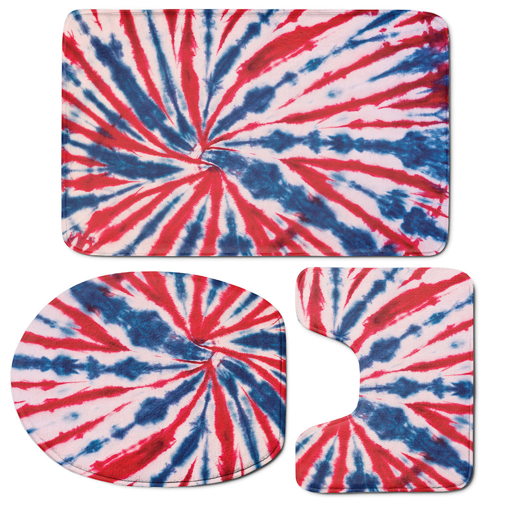 Red And Blue Spider Tie Dye Print 3 Piece Bath Mat Set