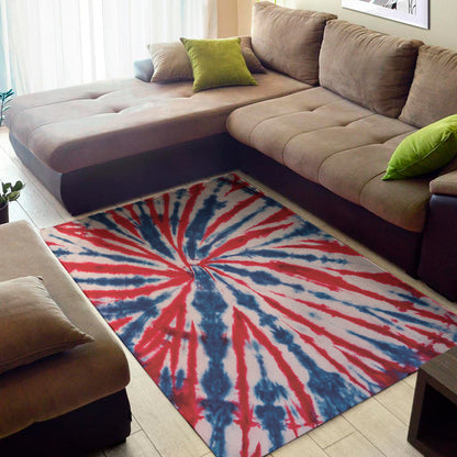 Red And Blue Spider Tie Dye Print Area Rug