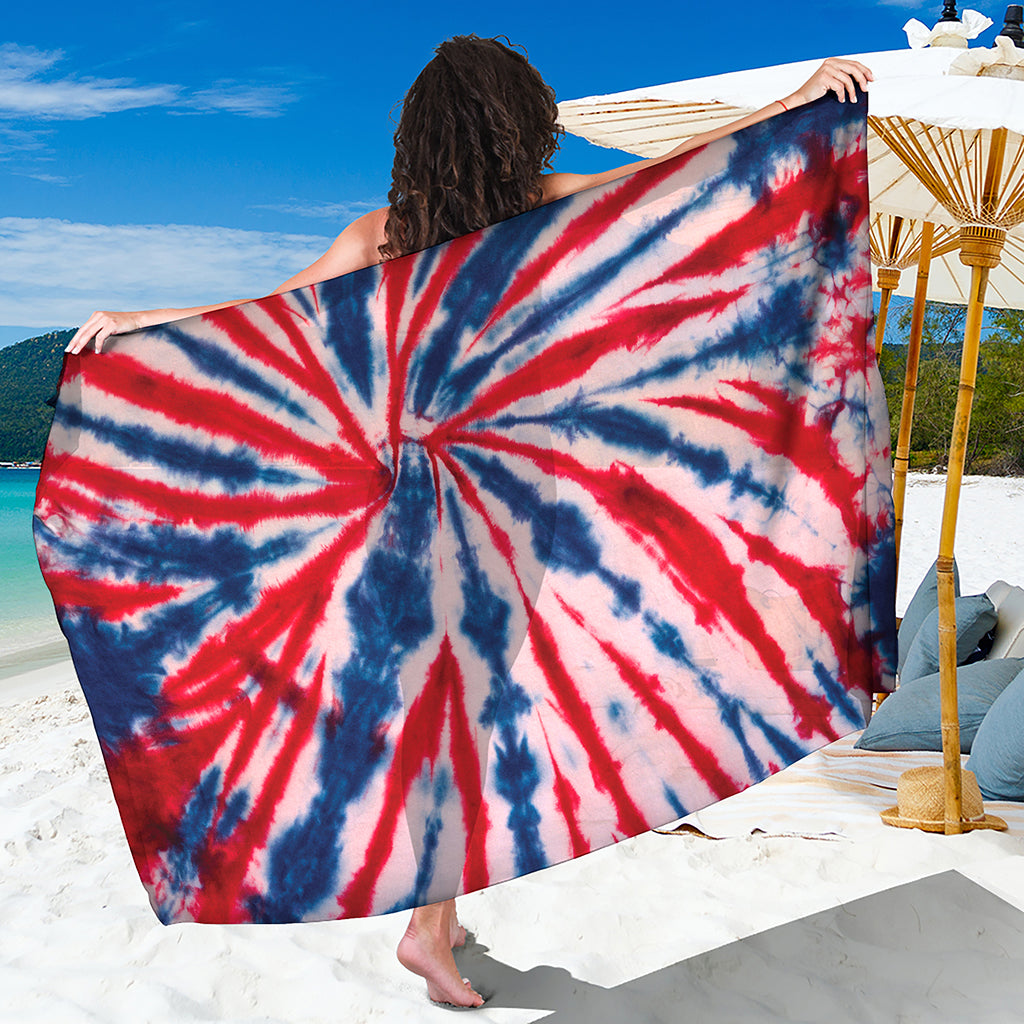 Red And Blue Spider Tie Dye Print Beach Sarong Wrap