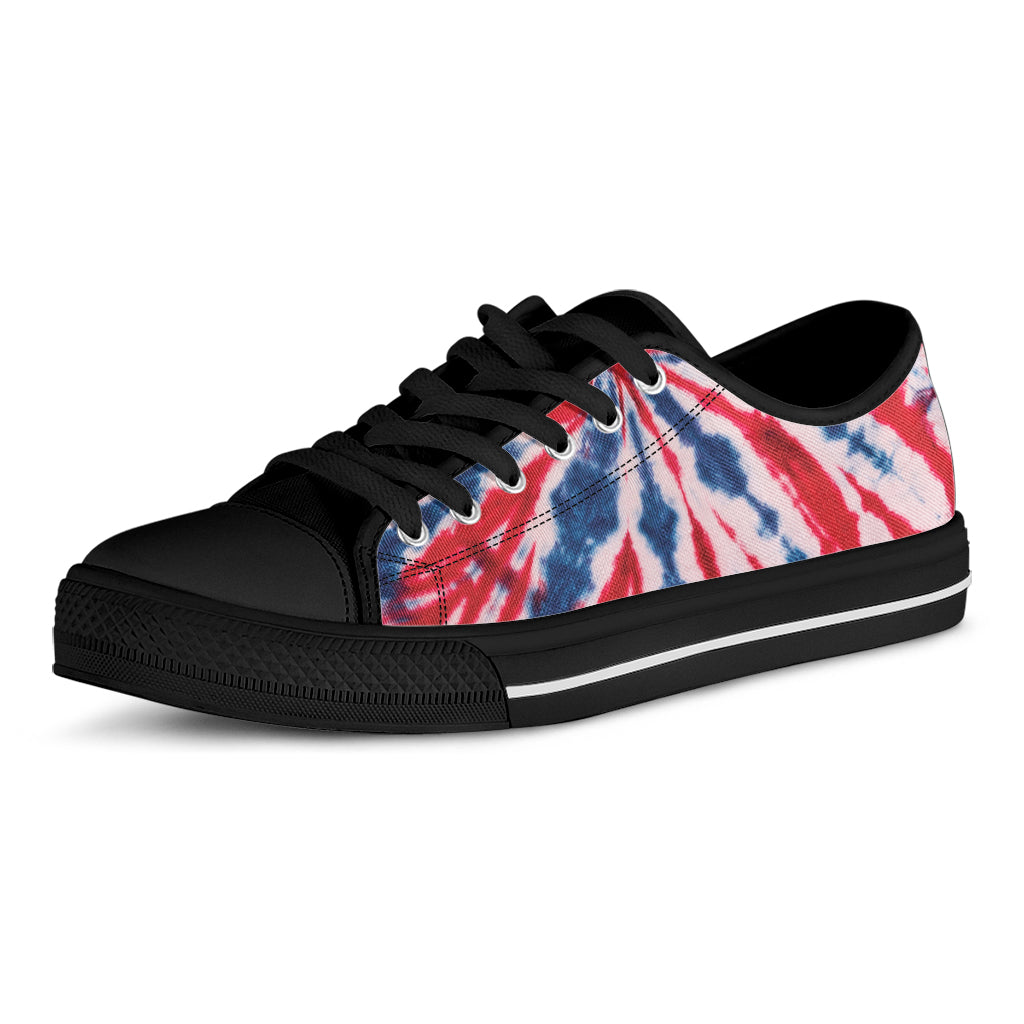 Red And Blue Spider Tie Dye Print Black Low Top Shoes