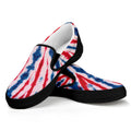 Red And Blue Spider Tie Dye Print Black Slip On Sneakers