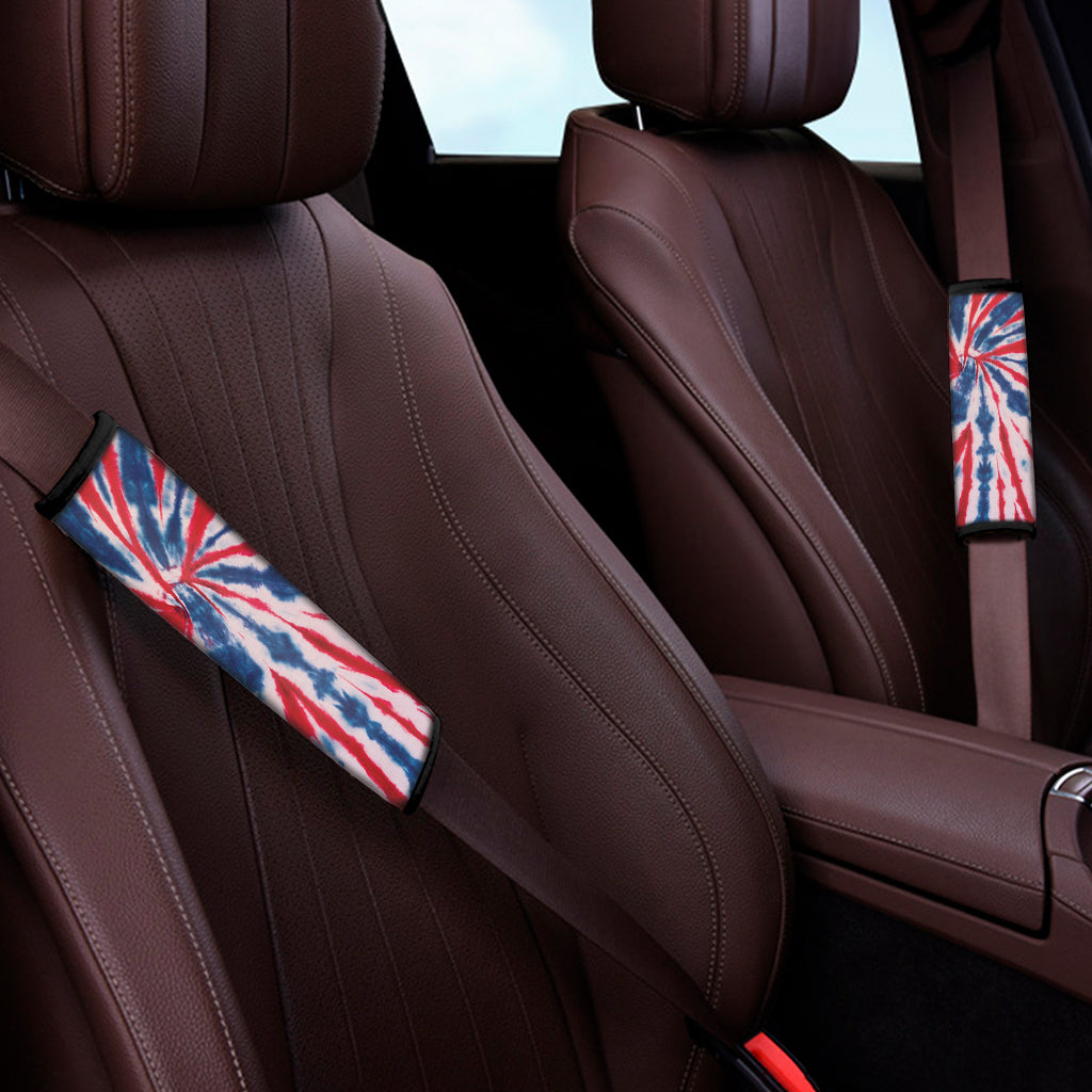 Red And Blue Spider Tie Dye Print Car Seat Belt Covers