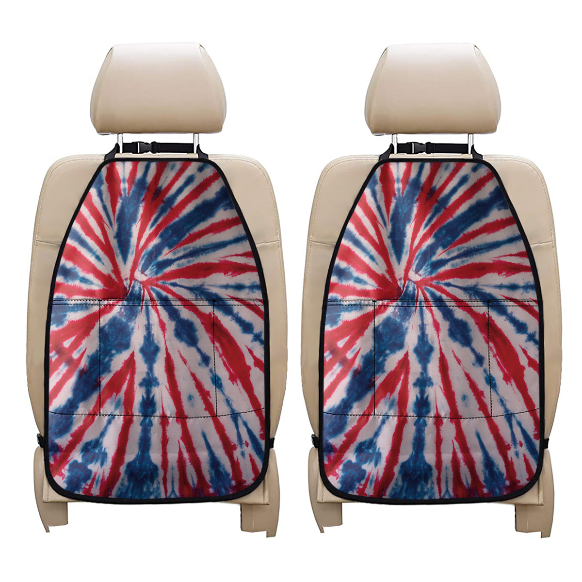 Red And Blue Spider Tie Dye Print Car Seat Organizers
