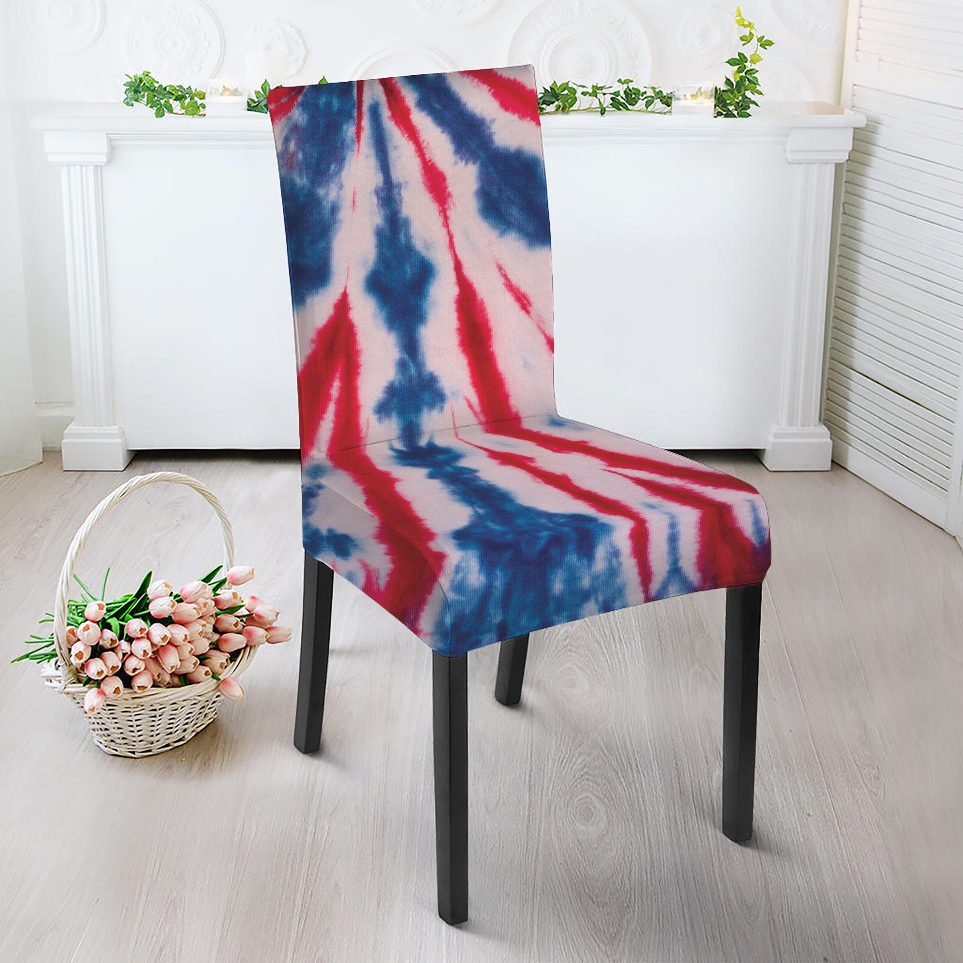Red And Blue Spider Tie Dye Print Dining Chair Slipcover