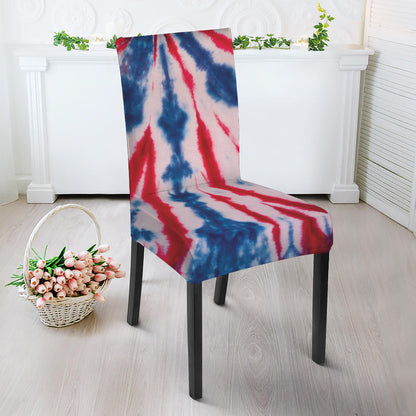 Red And Blue Spider Tie Dye Print Dining Chair Slipcover
