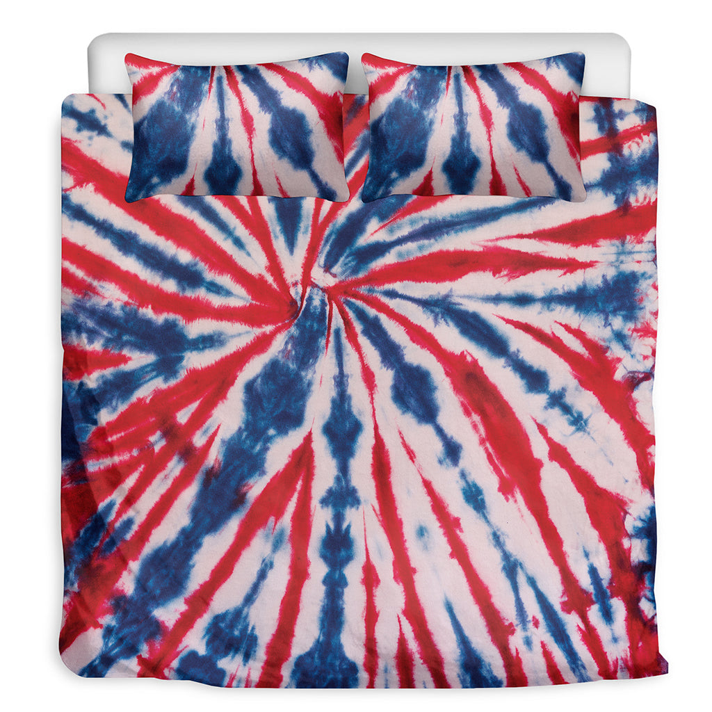 Red And Blue Spider Tie Dye Print Duvet Cover Bedding Set