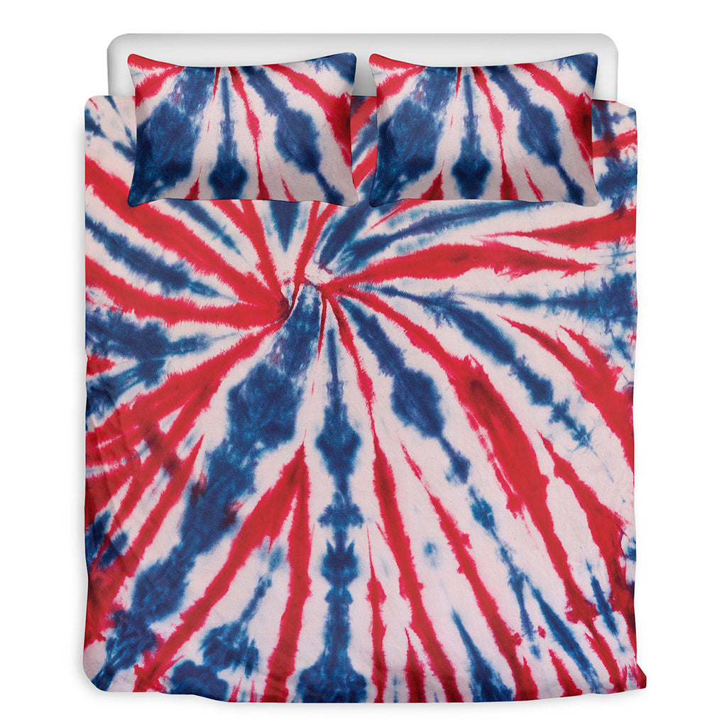 Red And Blue Spider Tie Dye Print Duvet Cover Bedding Set
