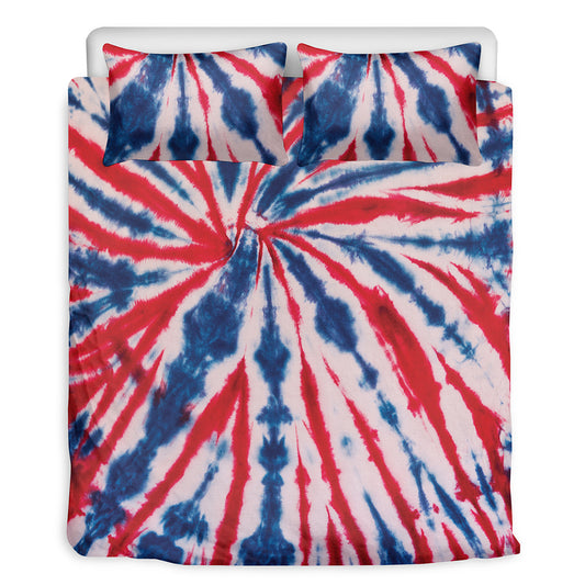 Red And Blue Spider Tie Dye Print Duvet Cover Bedding Set