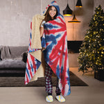 Red And Blue Spider Tie Dye Print Hooded Blanket