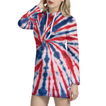 Red And Blue Spider Tie Dye Print Hoodie Dress