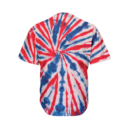 Red And Blue Spider Tie Dye Print Men's Baseball Jersey