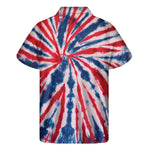 Red And Blue Spider Tie Dye Print Men's Short Sleeve Shirt