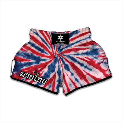 Red And Blue Spider Tie Dye Print Muay Thai Boxing Shorts
