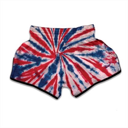 Red And Blue Spider Tie Dye Print Muay Thai Boxing Shorts