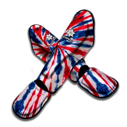 Red And Blue Spider Tie Dye Print Muay Thai Shin Guard