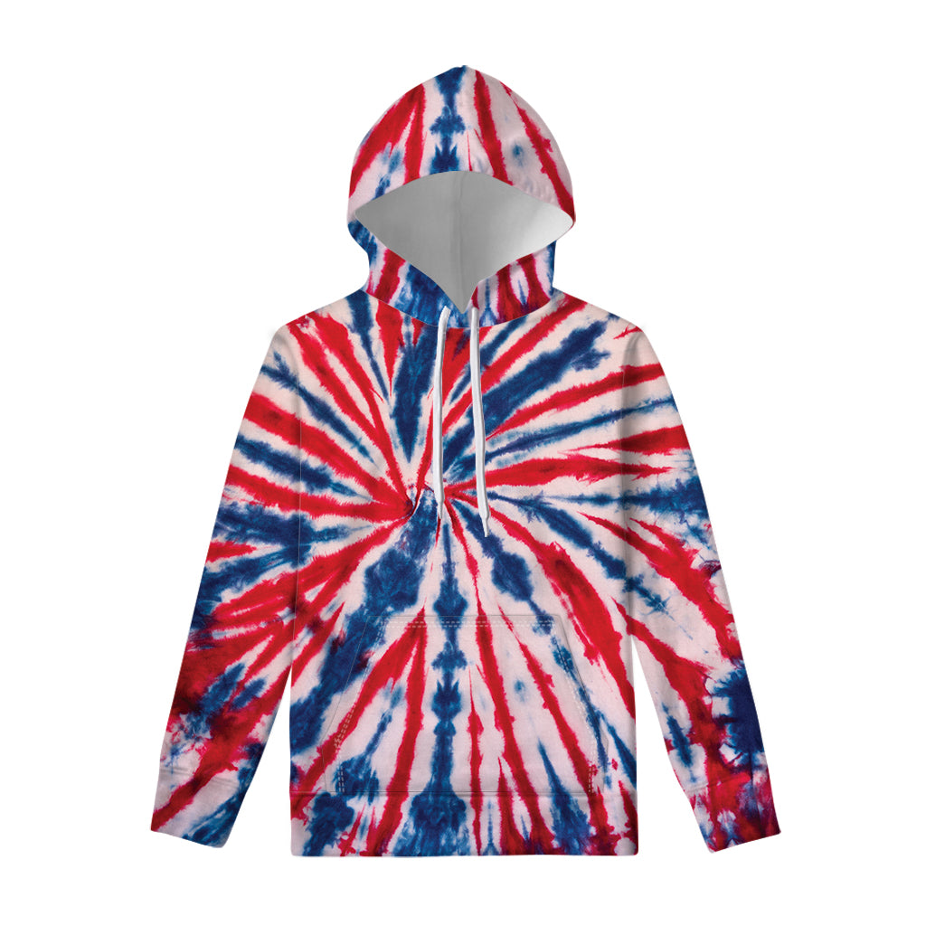 Red And Blue Spider Tie Dye Print Pullover Hoodie