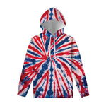 Red And Blue Spider Tie Dye Print Pullover Hoodie