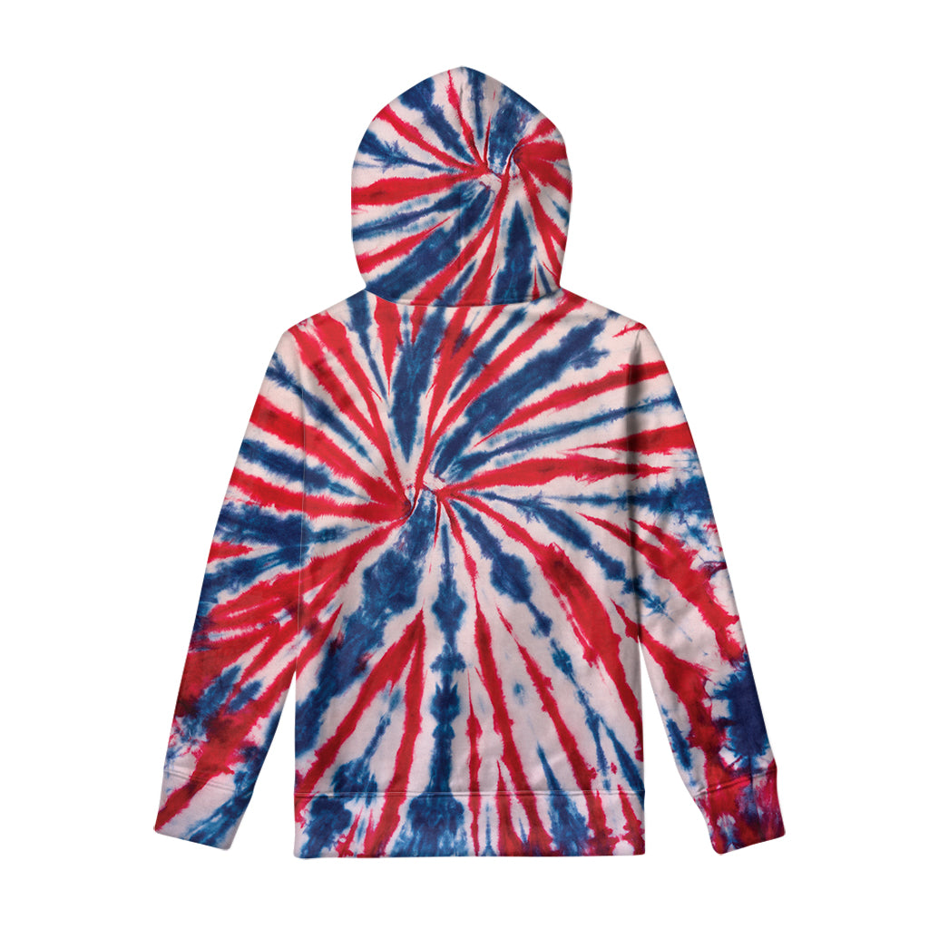 Red And Blue Spider Tie Dye Print Pullover Hoodie