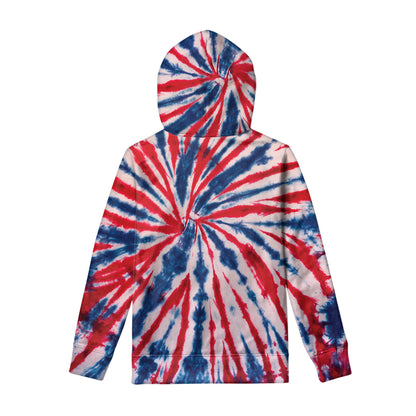 Red And Blue Spider Tie Dye Print Pullover Hoodie