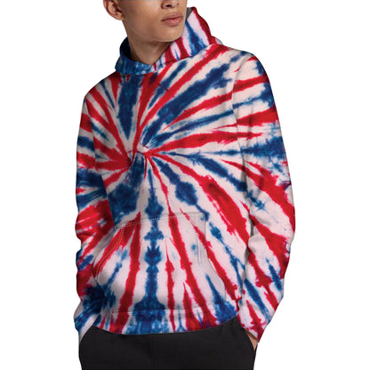 Red And Blue Spider Tie Dye Print Pullover Hoodie