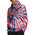 Red And Blue Spider Tie Dye Print Pullover Hoodie