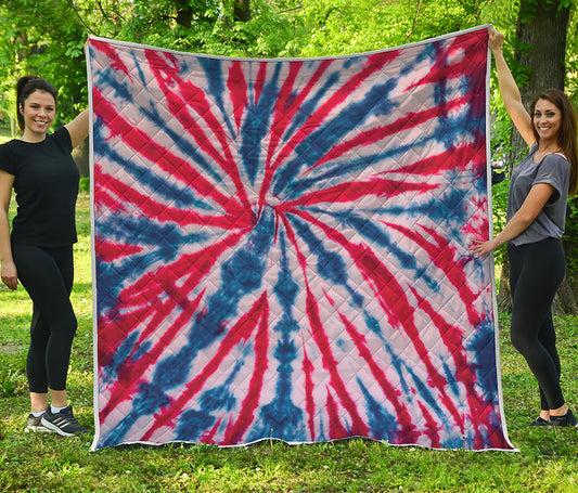 Red And Blue Spider Tie Dye Print Quilt