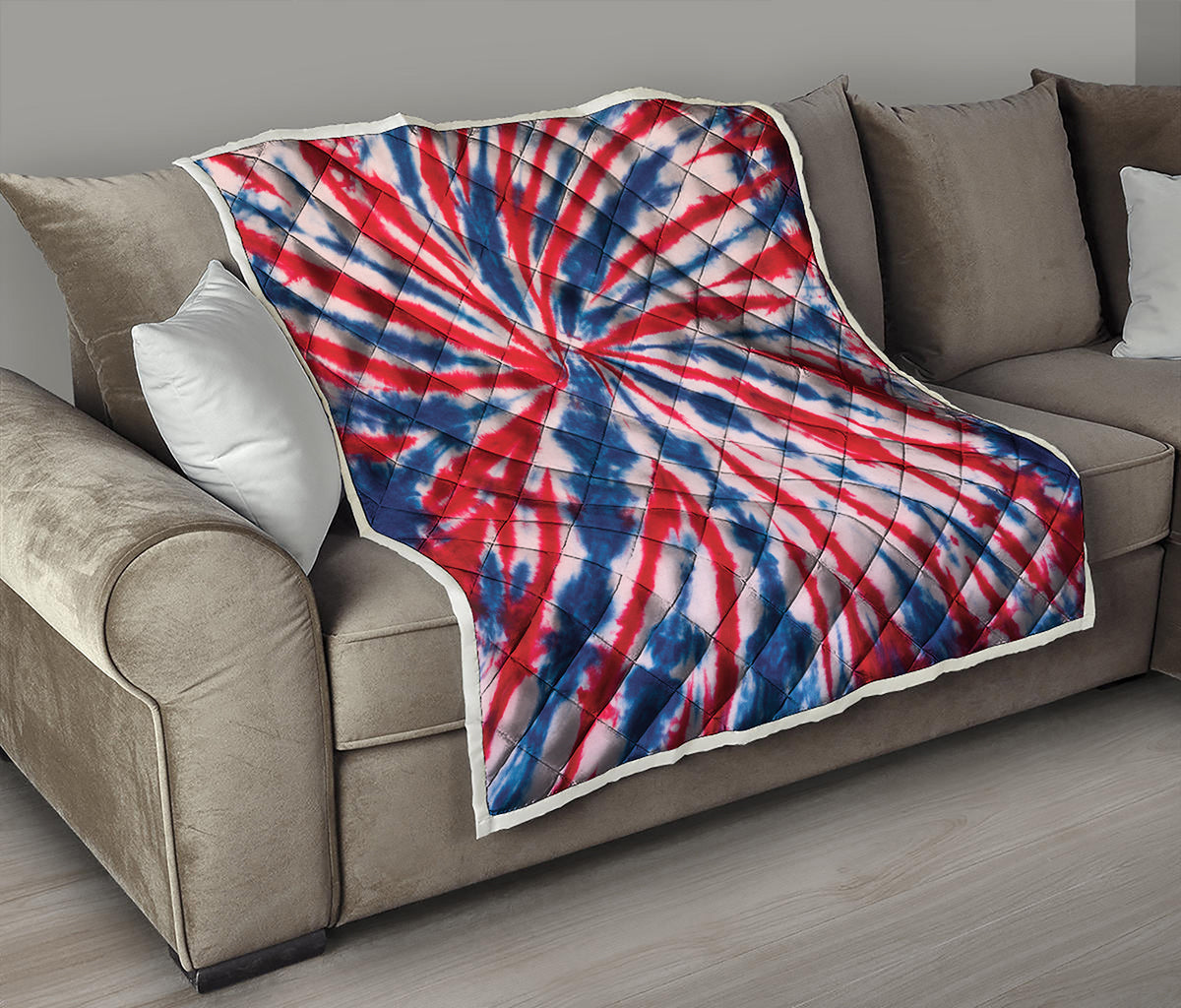 Red And Blue Spider Tie Dye Print Quilt