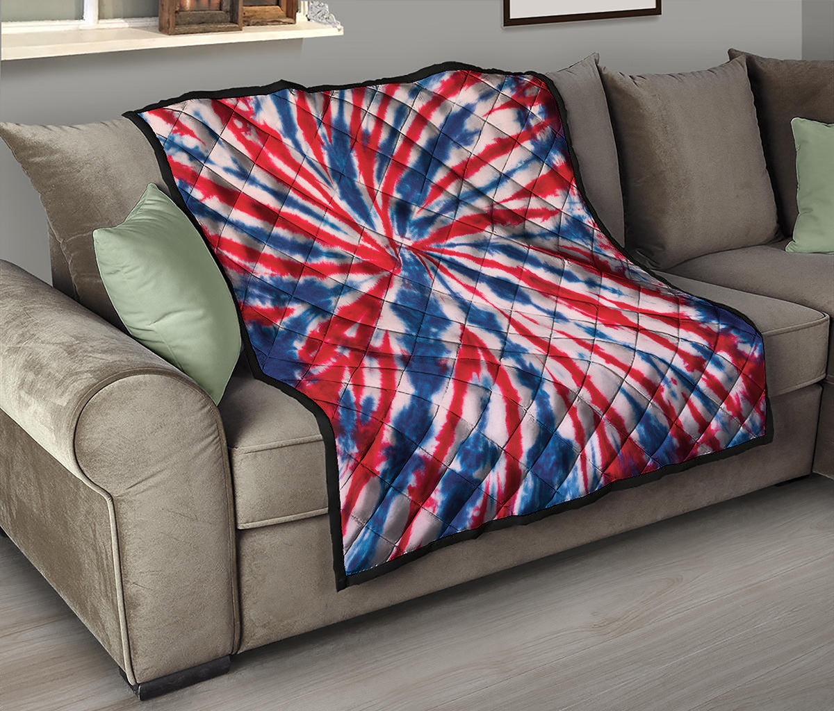 Red And Blue Spider Tie Dye Print Quilt