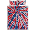 Red And Blue Spider Tie Dye Print Quilt Bed Set