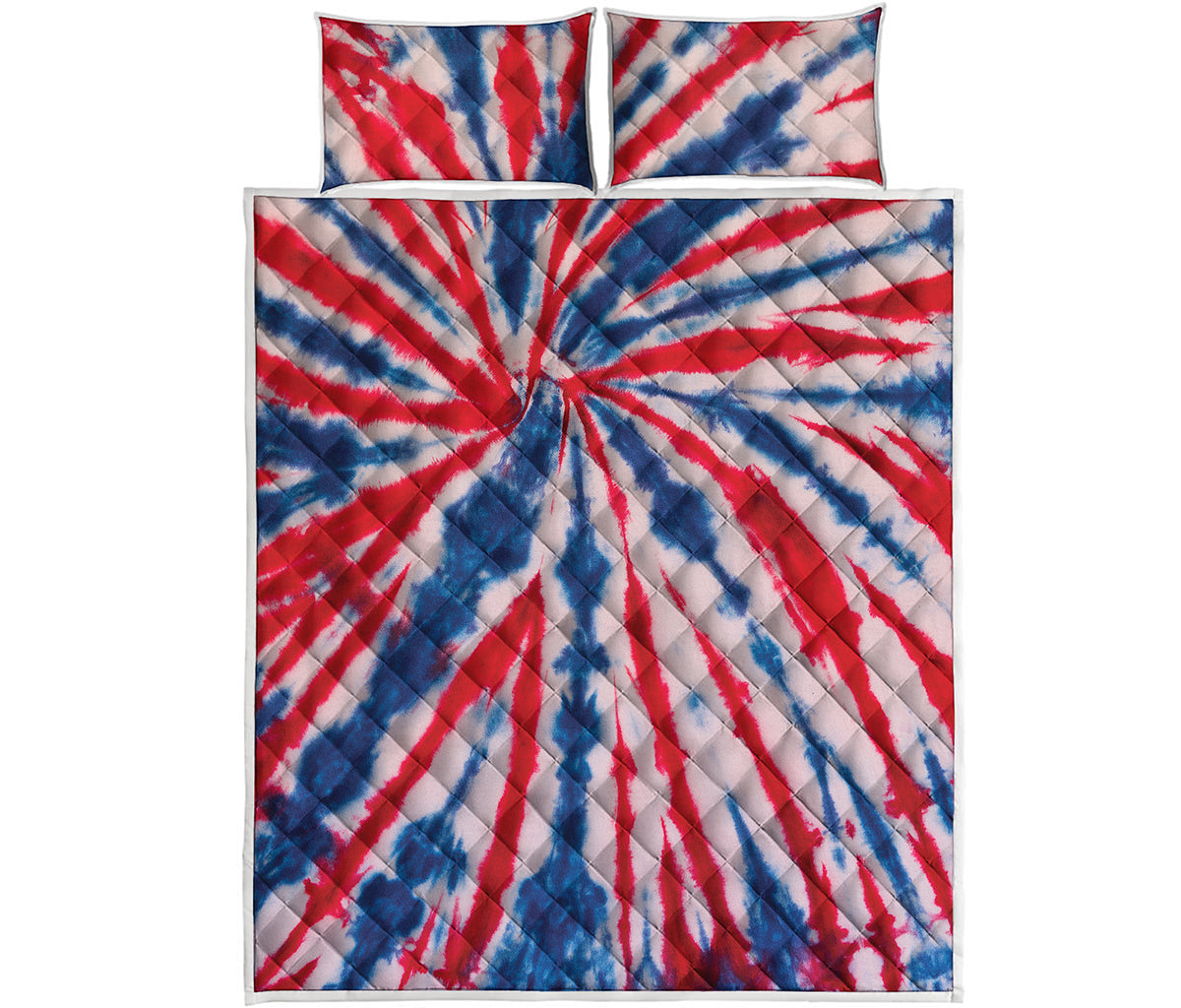 Red And Blue Spider Tie Dye Print Quilt Bed Set